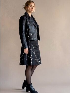 Sport Collection Cotton Black A-Line Skirt with Embroidery & Buttons, SZ 22